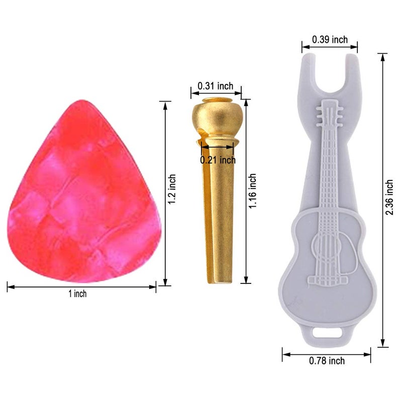 Kimlong Guitar Bridge Pins 6pcs Pure Brass Endpin for Acoustic Guitar 6 Strings Nail Pegs Fixed Cone, Replacement Parts with Bridge Pin Puller Remover & 5 Guitar Picks - Kimlong - Image 2